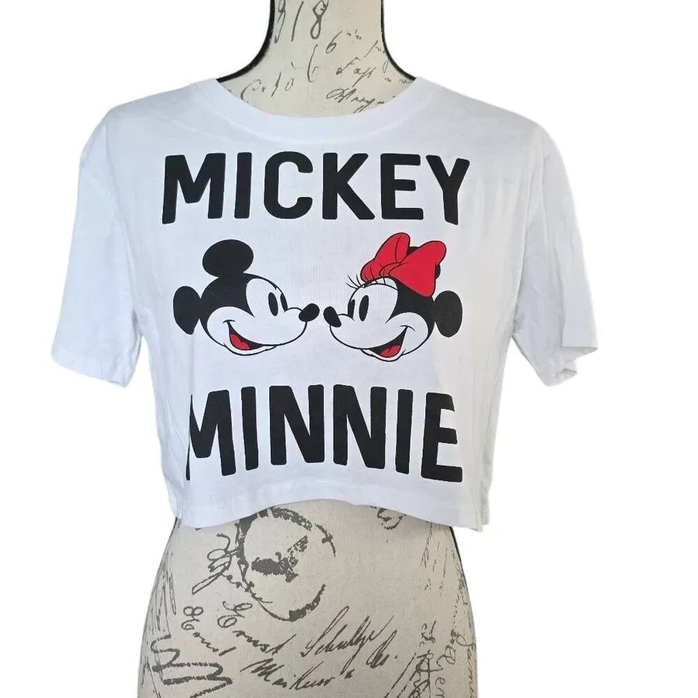 Disney Junior's Size Small White Mickey Minnie Cropped Baby T-Shirt